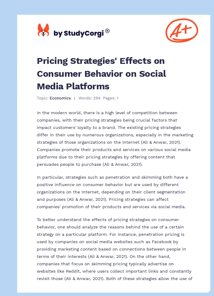 Pricing Strategies' Effects on Consumer Behavior on Social Media Platforms. Page 1