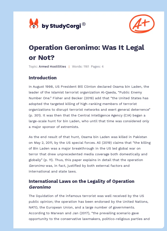 Operation Geronimo: Was It Legal or Not?. Page 1