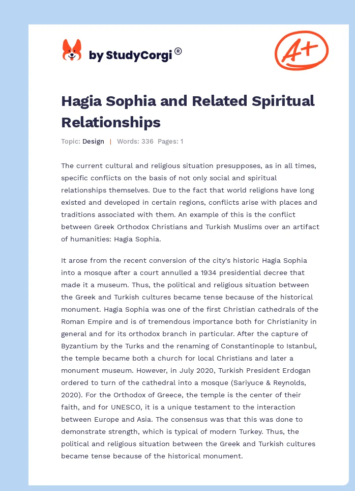 Hagia Sophia and Related Spiritual Relationships. Page 1