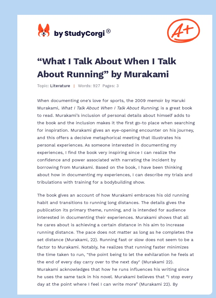 “What I Talk About When I Talk About Running” by Murakami. Page 1