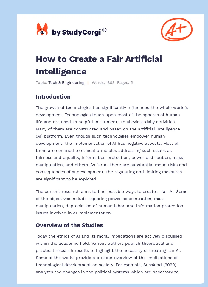 How to Create a Fair Artificial Intelligence. Page 1