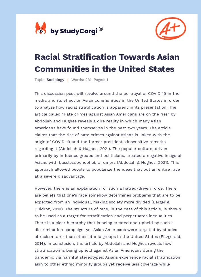 Racial Stratification Towards Asian Communities in the United States. Page 1