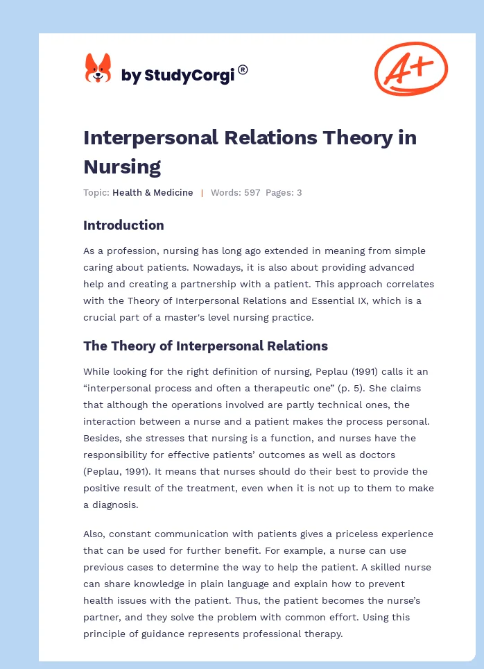 Interpersonal Relations Theory in Nursing. Page 1