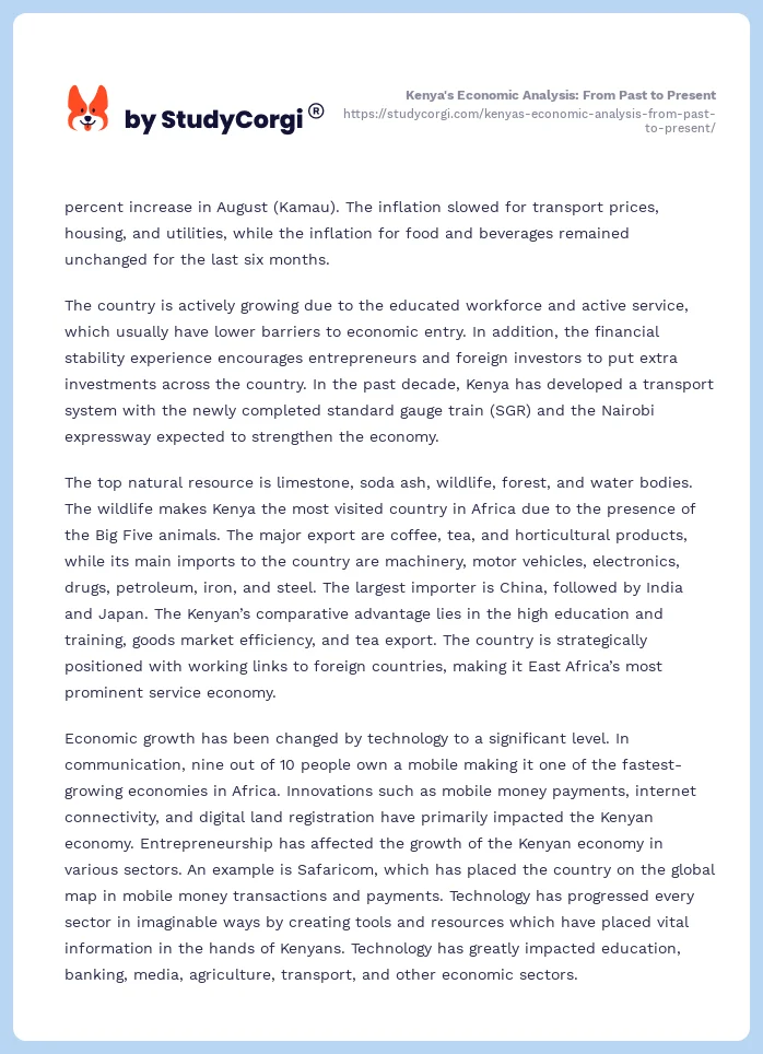 Kenya's Economic Analysis: From Past to Present. Page 2
