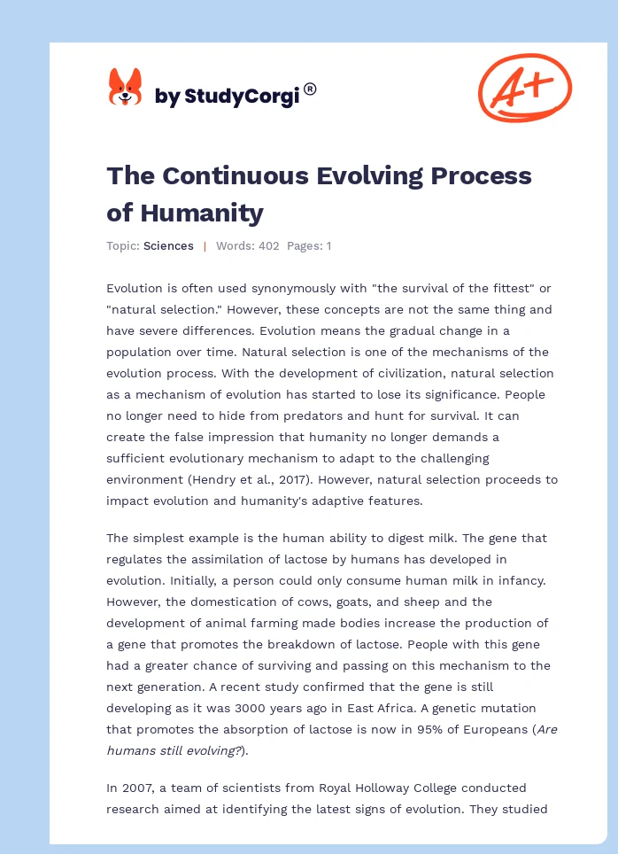 The Continuous Evolving Process of Humanity. Page 1