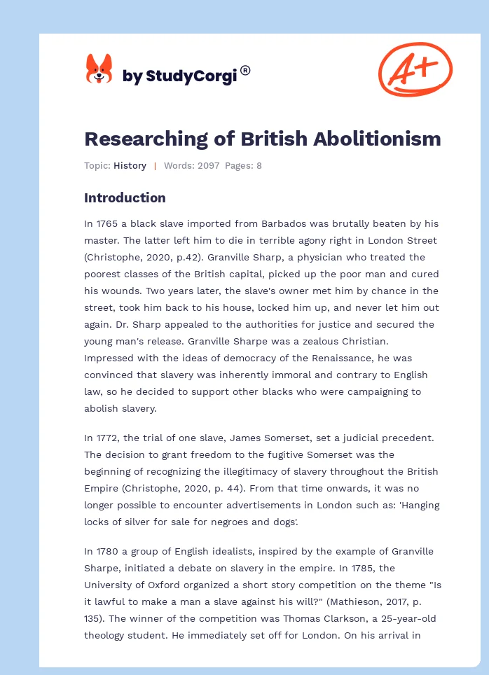 Researching of British Abolitionism. Page 1