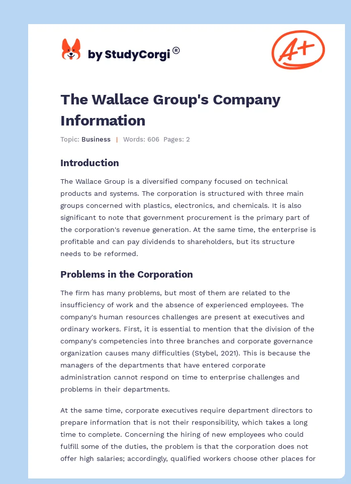 The Wallace Group's Company Information. Page 1