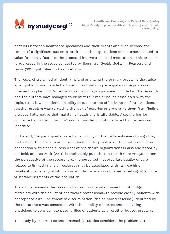 Healthcare Financing and Patient Care Quality. Page 2