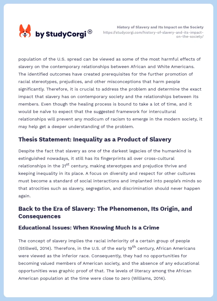 History of Slavery and Its Impact on the Society. Page 2