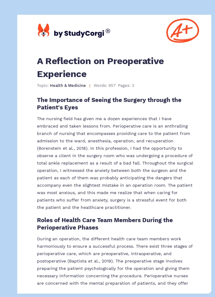A Reflection on Preoperative Experience. Page 1