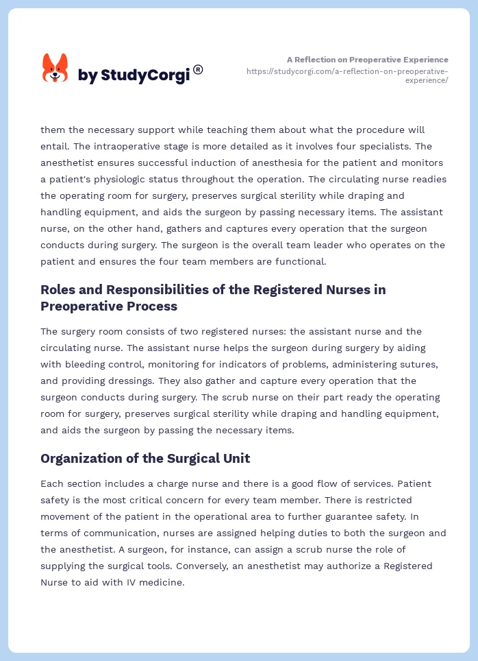 A Reflection on Preoperative Experience. Page 2