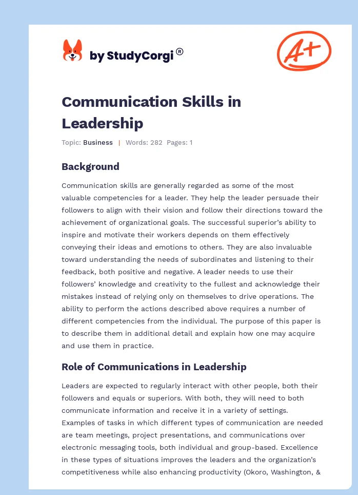 Communication Skills in Leadership. Page 1