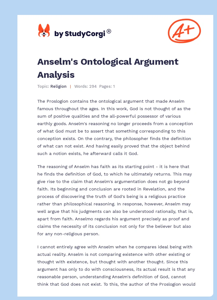 Anselm's Ontological Argument Analysis. Page 1