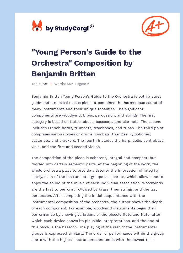 "Young Person's Guide to the Orchestra" Composition by Benjamin Britten. Page 1