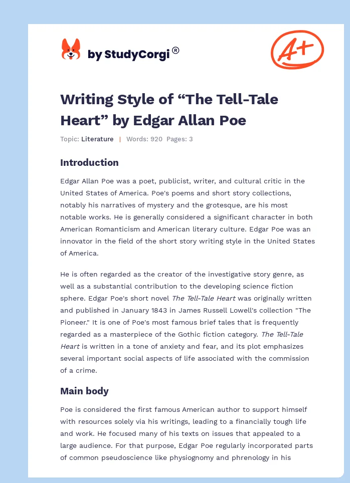 Writing Style of “The Tell-Tale Heart” by Edgar Allan Poe. Page 1