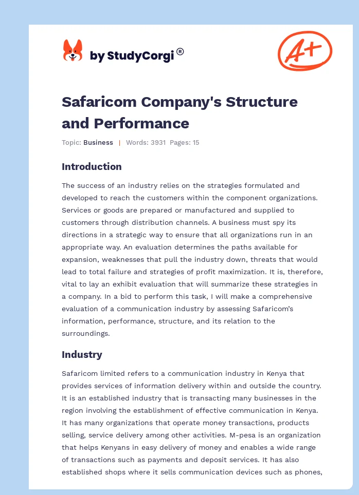 Safaricom Company's Structure and Performance. Page 1