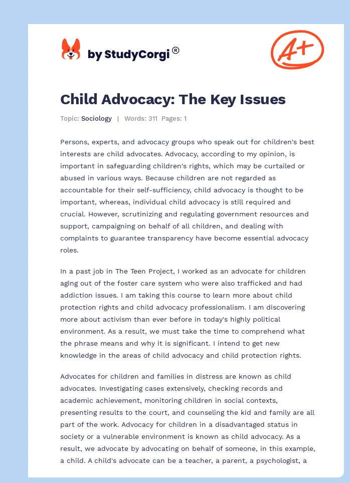 Child Advocacy: The Key Issues. Page 1