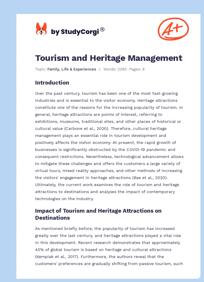 Tourism and Heritage Management. Page 1