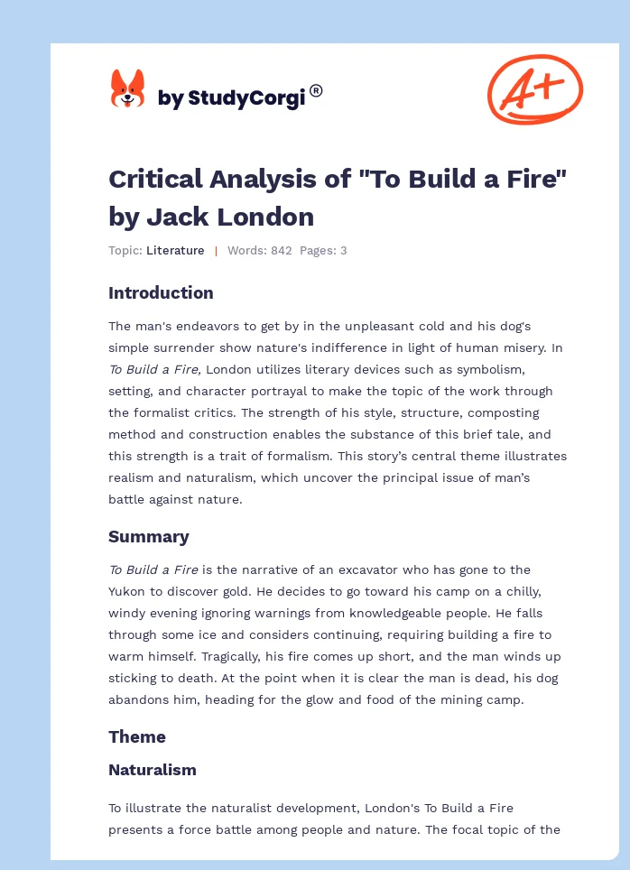 Critical Analysis of "To Build a Fire" by Jack London. Page 1