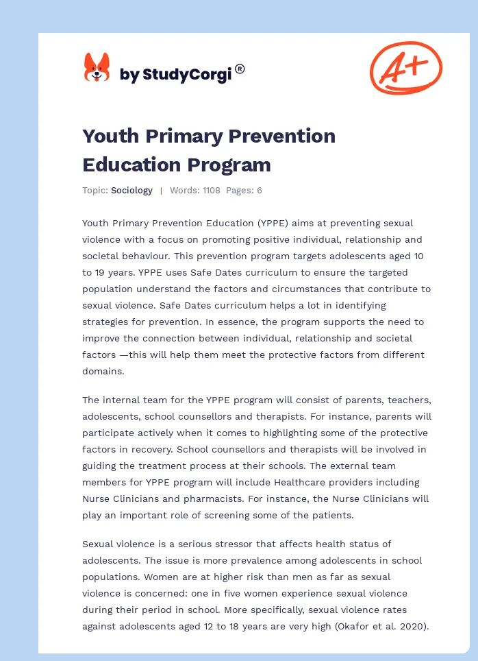 Youth Primary Prevention Education Program. Page 1