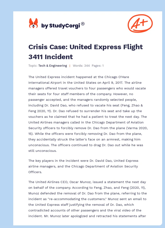 Crisis Case: United Express Flight 3411 Incident. Page 1