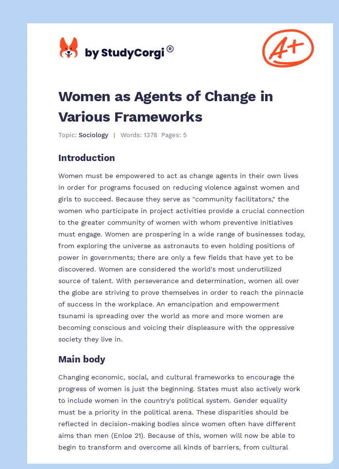Women as Agents of Change in Various Frameworks. Page 1