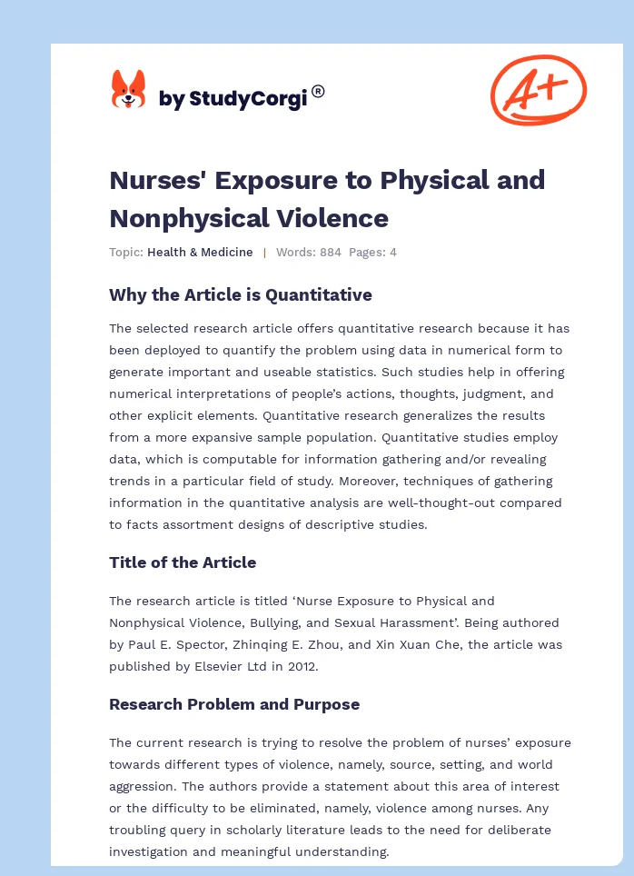 Nurses' Exposure to Physical and Nonphysical Violence. Page 1