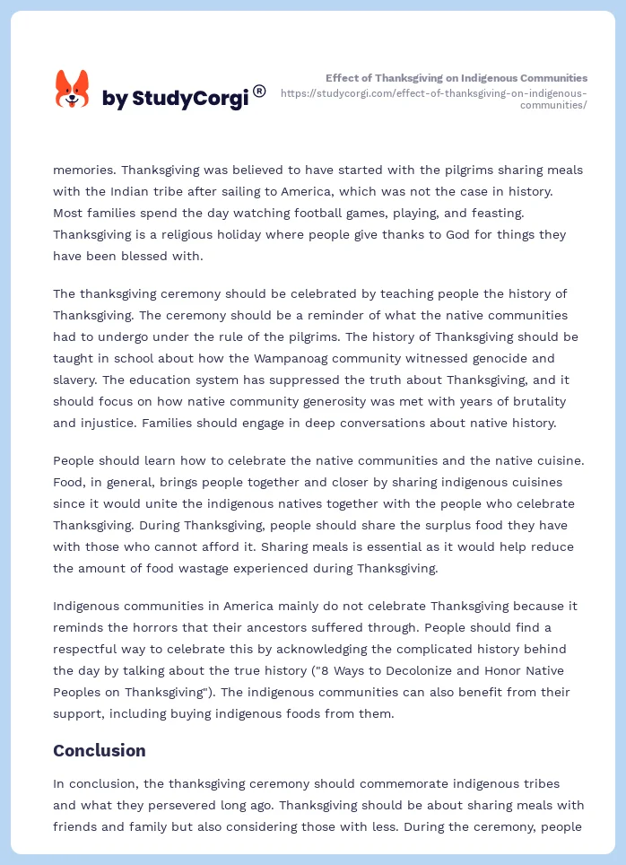 Effect of Thanksgiving on Indigenous Communities. Page 2
