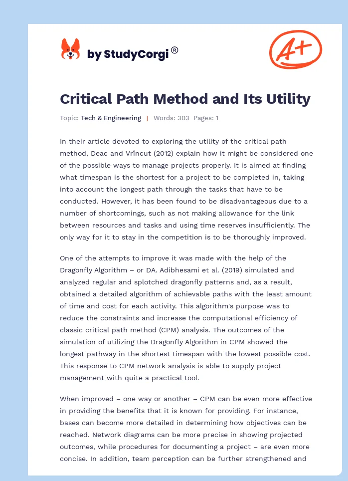 Critical Path Method and Its Utility. Page 1