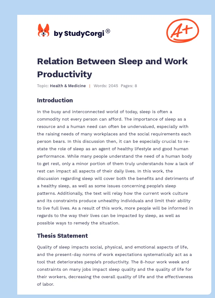 Relation Between Sleep and Work Productivity. Page 1