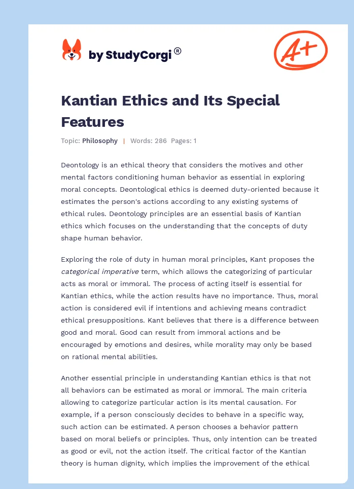 Kantian Ethics and Its Special Features. Page 1