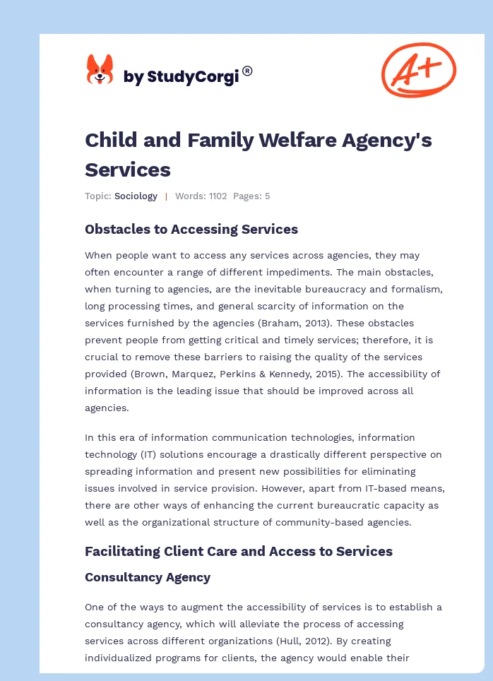 Child and Family Welfare Agency's Services. Page 1