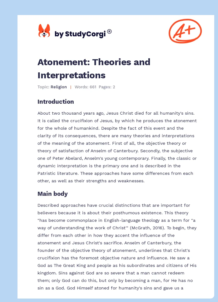 Atonement: Theories and Interpretations. Page 1