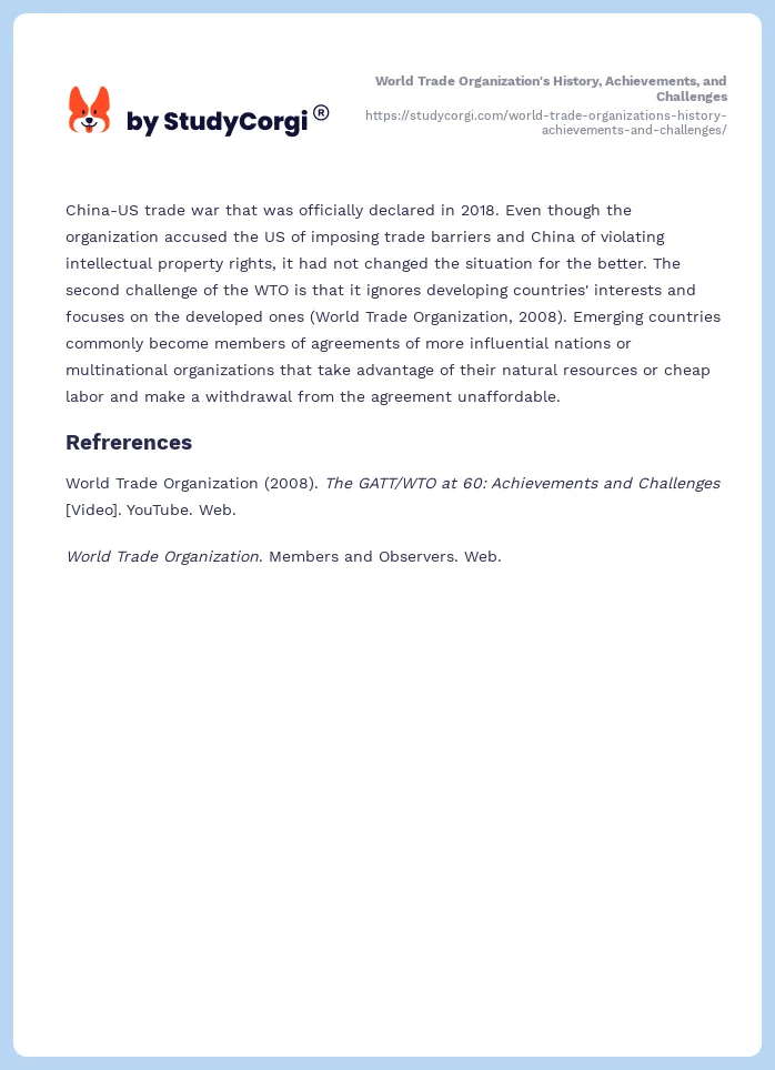 World Trade Organization's History, Achievements, and Challenges. Page 2