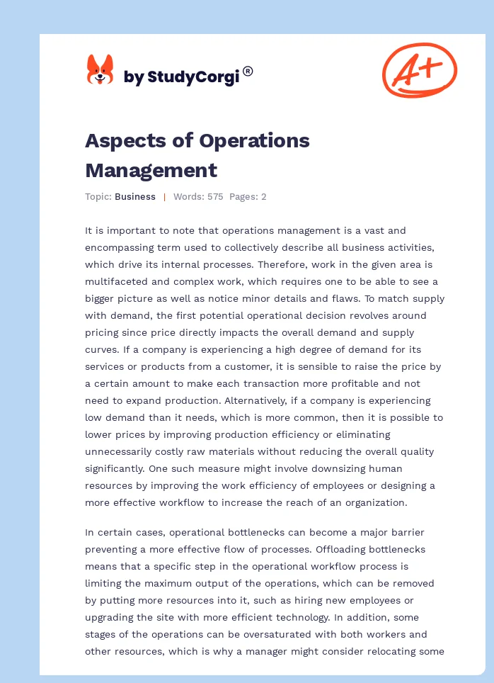 Aspects of Operations Management. Page 1