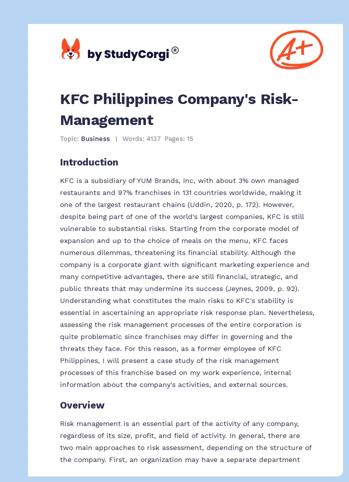 KFC Philippines Company's Risk-Management. Page 1