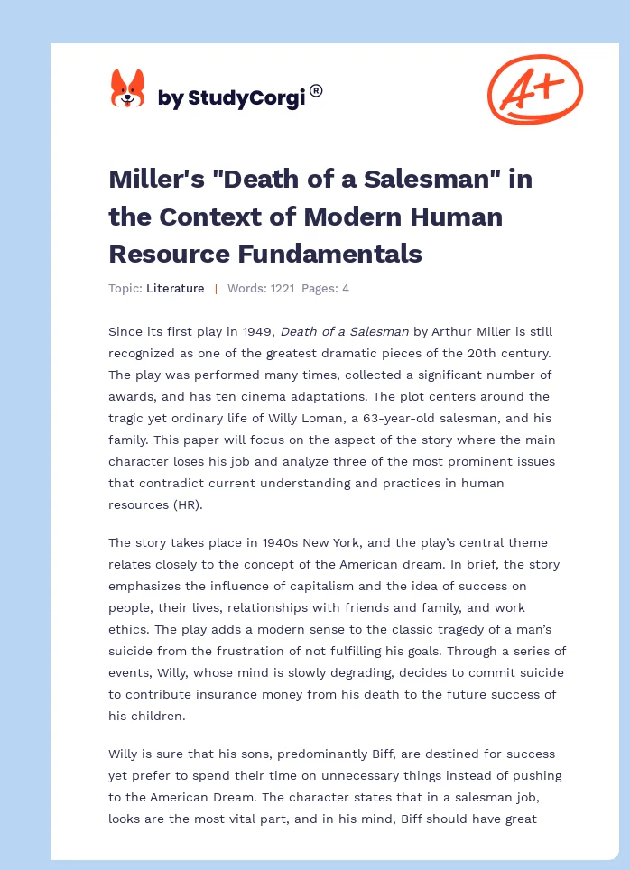 Miller's "Death of a Salesman" in the Context of Modern Human Resource Fundamentals. Page 1