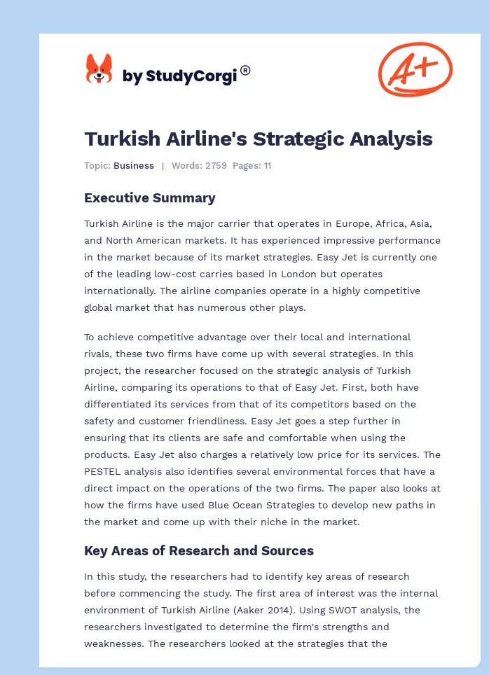 Turkish Airline's Strategic Analysis. Page 1