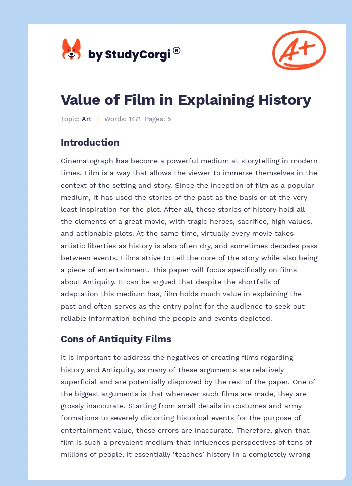 Value of Film in Explaining History. Page 1