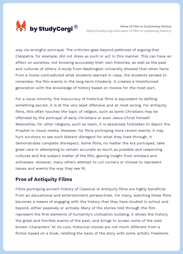 Value of Film in Explaining History. Page 2