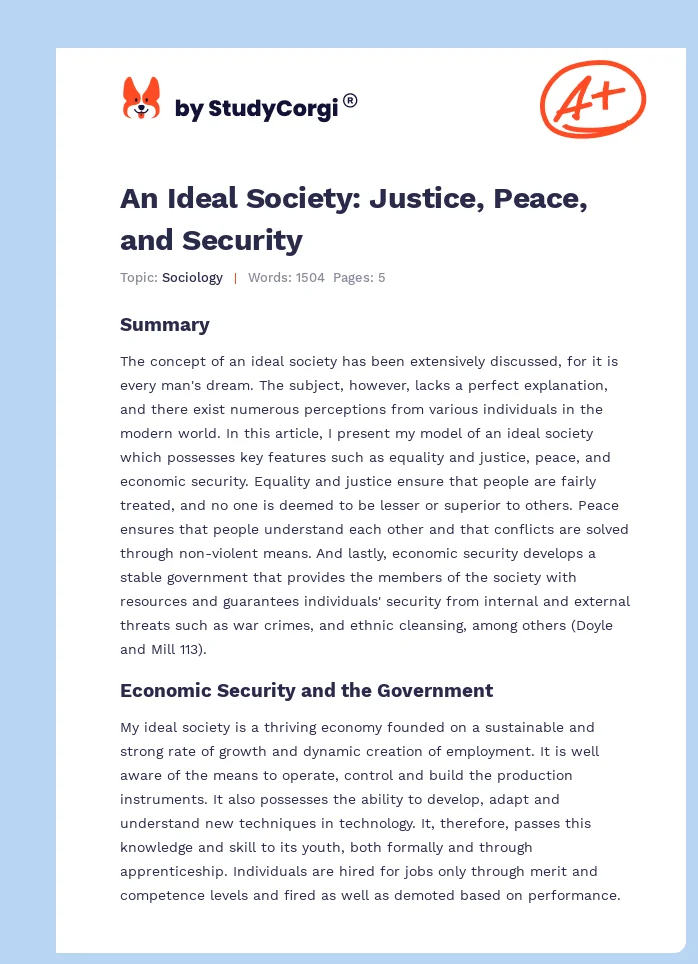An Ideal Society: Justice, Peace, and Security. Page 1