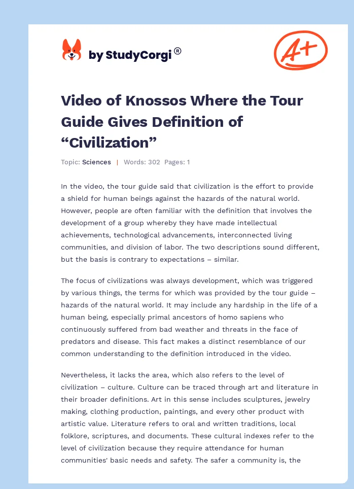 Video of Knossos Where the Tour Guide Gives Definition of “Civilization”. Page 1