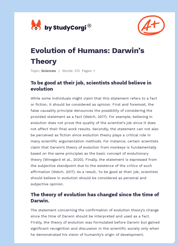 Evolution of Humans: Darwin’s Theory. Page 1