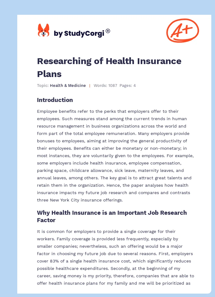 Researching of Health Insurance Plans. Page 1