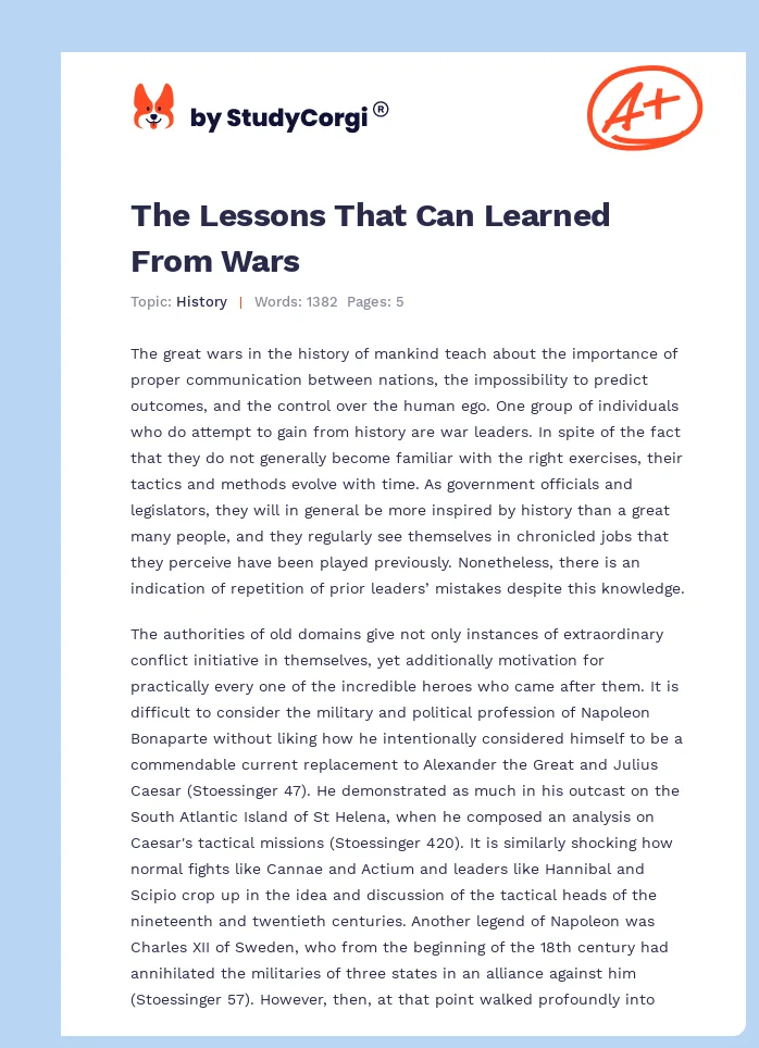 The Lessons That Can Learned From Wars. Page 1