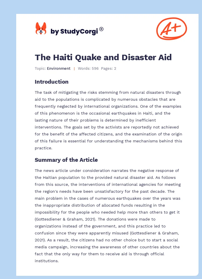The Haiti Quake and Disaster Aid. Page 1