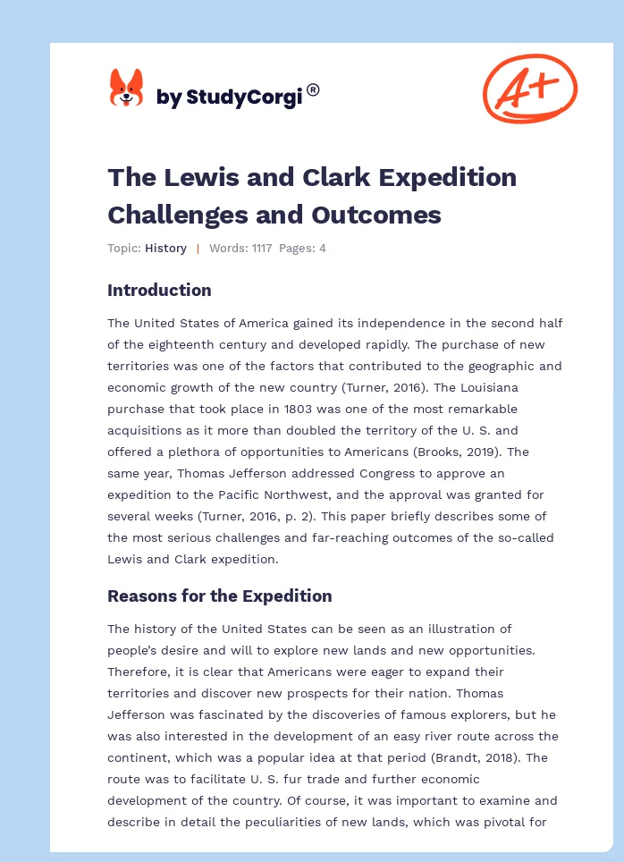 The Lewis and Clark Expedition Challenges and Outcomes. Page 1