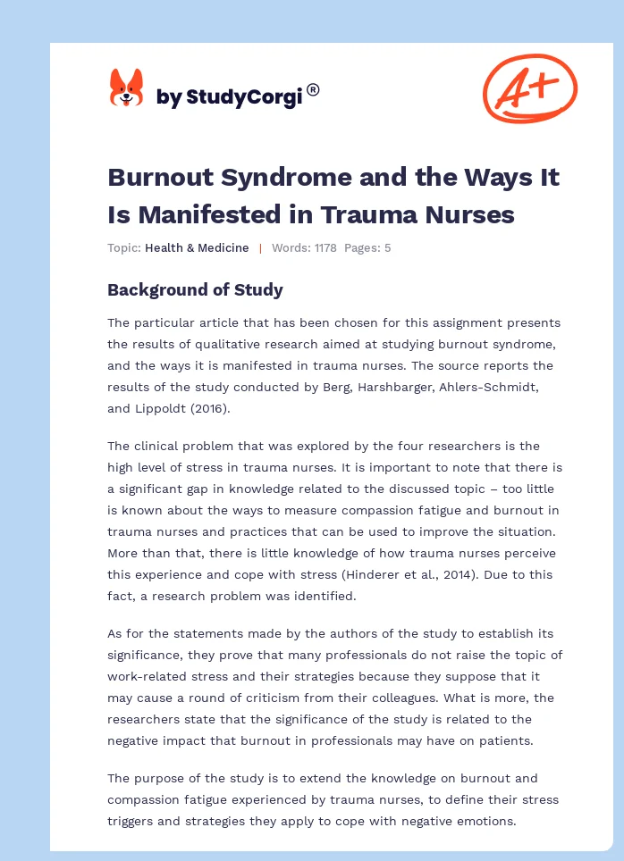 Burnout Syndrome and the Ways It Is Manifested in Trauma Nurses. Page 1