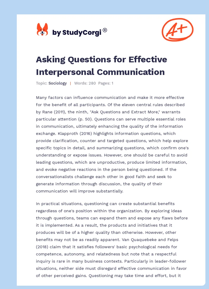 Asking Questions for Effective Interpersonal Communication. Page 1