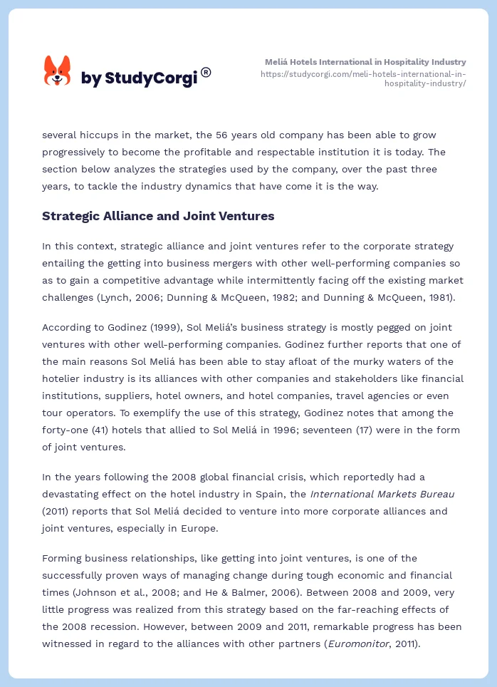 Meliá Hotels International in Hospitality Industry. Page 2